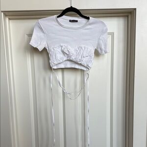 ZARA | White Ruched Crop Top